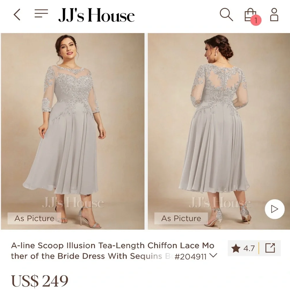 JJs House Mother of the Bride - Illusion neckline - light blue NEW - Picture 7 of 7
